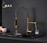 Pre-Rinse Kitchen Faucet Chef Style Pull-Down With Separate Pot Filler Spout Brushed Gold 22