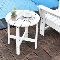 Latitude Run® Latitude Run® 2 Pcs 18'' Patio Round Side End Coffee Table Wooden Slat Deck Black
