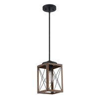 Red Barrel Studio Tangleton 1-Light Matte Black And Barnwood Accents Mini Pendant With Steel Cage Shade