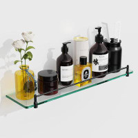 Latitude Run® Bathroom Glass Shelves For Wall,Without Towel Bar,Matte Black
