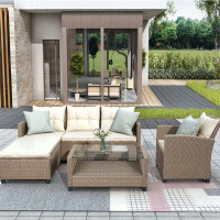 Red Barrel Studio Outdoor, Patio Furniture Sets, 4 Piece Conversation Set Wicker Ratten Sectional Sofa With Seat Cushion