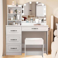 Latitude Run® 39 In Makeup Vanity Desk With Lights And 4 Drawers, 3 Lighting Colours, White Vanity Set Makeup Table Lots