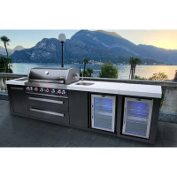 Mont Alpi Mont Alpi 6-Burner Black Stainless Steel Outdoor BBQ Island Grill + Beverage Centre + Fridge Cabinet