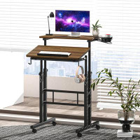 Accentuations by Manhattan Comfort Modern Raffia Standing Desk Adjustable Height & Portable