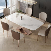 Orren Ellis Light luxury light rock plate table modern simple high-end home rectangular dining table set