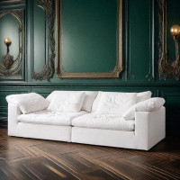 ULTORU 102.36" White Linen Modular Sofa cushion couch