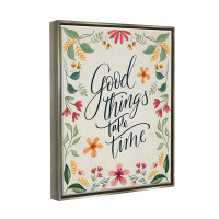 Stupell Industries Good Things Take Time Phrase Framed Floater Canvas Wall Art by Kristen Brockmon
