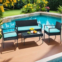 Winston Porter Patio Furniture, Conversation Sets Outdoor Wicker Rattan Chairs With Loveseat Cushion And Table