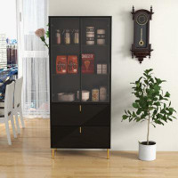 Mercer41 74-Inch Black Light Luxury Wine Cabinet With Two Drawers And One Door