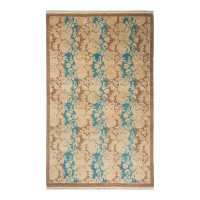 Isabelline Baldrige Mogul One-of-a-Kind Hand-Knotted New Age 3'3" x 5'2" Wool Area Rug in Ivory/Brown/Blue