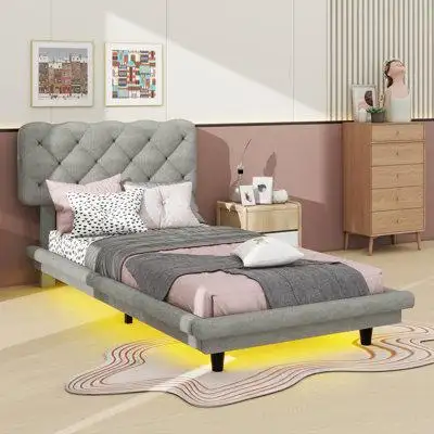 Wrought Studio Kaisan Upholstered Bed with Light Stripe, Floating Platform Bed