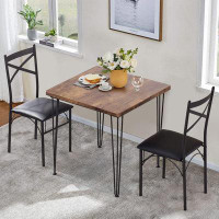 17 Stories Modern Industrial Style 3-Piece Room Kitchen Pu Cushion Chair Sets For Small Space, Dining Table For 2, Retro