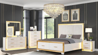 Spring Sale!!  Modern &amp; Elegance Design White bedroom Set w/Gold Stripe &amp; LED Lights