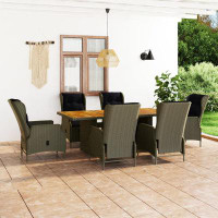 NYBusiness Vidaxl 7 Piece Patio Dining Set With Cushions Poly Rattan Brown