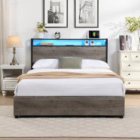 17 Stories Full Bed Frame, Storage Headboard With Charging Station