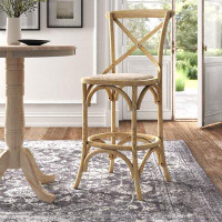 Ophelia & Co. Kelseyville Solid Elm Wood Stool with Rattan Seat