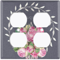 WorldAcc Metal Light Switch Plate Outlet Cover (Vintage Pink Roses Flower Bouquet Dark Grey - Single Toggle)