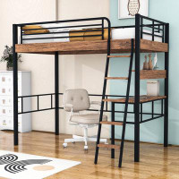 Mason & Marbles Metal Frame Loft Bed With Built-In Desk And Shelf