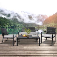 Winston Porter Vintage Minimalist 4-Piece Outdoor Conversation Set With A Coffee Table, Two Chairs And A Loveseat