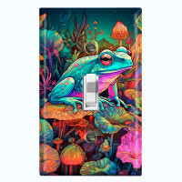 WorldAcc Metal Light Switch Plate Outlet Cover (Colorful Frog Marsh Night - Single Toggle)