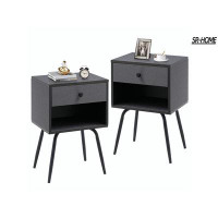 SR-HOME Nightstands Set Of 2 Industrial 2-Tier Night Stand/Side Drawer, Wood Mid Century End Tables For Small Places, Be