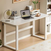 Everly Quinn 55.12" White Rectangular Sintered Stone Solid Wood Desk