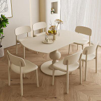 Great Deals Trading 6 - Person Beige Stone + solid wood Dining Table Set