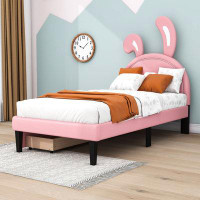 Zoomie Kids PU Upholstered Platform Bed with Rabbit Headboard and Drawers