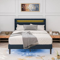Wrought Studio Queen Size Linen Bed frame with LED Bedside Induction Light