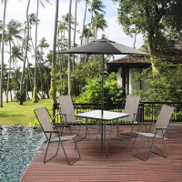 Arlmont & Co. Arlmont & Co. 6 Pieces Outdoor Patio Dining Set with Glass Table, Umbrella and 4 Chairs