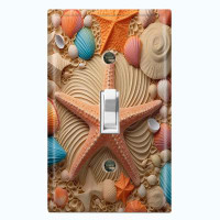 WorldAcc Metal Light Switch Plate Outlet Cover (Ocean Orange Sea Shell Star Fish - Single Toggle)
