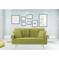 Mercer41 Modern Two Seater Sofa, 61 Inch Medieval Velvet Padded Sofa, 2-Seater Sofa Chairs With Golden Metal Tapered Leg