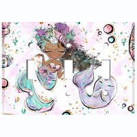 WorldAcc Metal Light Switch Plate Outlet Cover (Mermaid Cat Black - Triple Toggle)