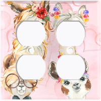 WorldAcc Metal Light Switch Plate Outlet Cover (Llama Party Pink  - Double Duplex)