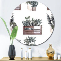 East Urban Home House Plants In Brown Pots - Patterned Metal Circle Wall Art