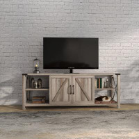 Gracie Oaks Industrial Farmhouse TV Stand - Wood And Metal TV Console With Storage Cabinets And Shelves