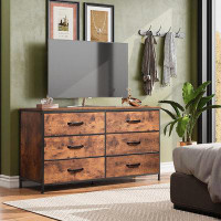 17 Stories 17 Stories Wide Dresser With 6 Drawers, TV Stand For 60" TV, Fabric Double Dresser, Large Storage Tower Unit,