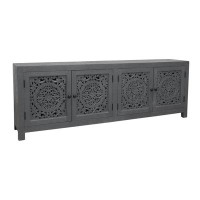 MOTI Furniture Waverly Solid Wood Media Cabinet With 4 Doors And Grey Finish