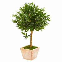 Fleur De Lis Living 3ft. Olive Topiary Artificial Tree in Terra Cotta Planter UV Resistant (Indoor/Outdoor)