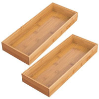 mDesign mDesign Wooden Bamboo Office Drawer Organizer Box Tray - 2 Pack - Natural Wood