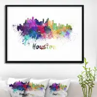Made in Canada - East Urban Home 'Houston Skyline' Framed Painting on Wrapped Canvas
