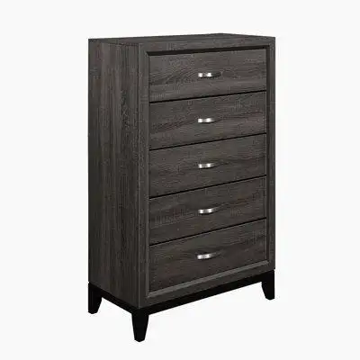 Red Barrel Studio Contemporary Design Grey Finish 1Pc Chest Of Dovetail Drawers Polished Chrome Bar Pulls Bedroom Furnit