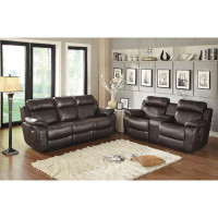 Latitude Run® Double Glider Reclining Love Seat With Centre Console Brown Faux Leather Upholstered Contemporary Living R