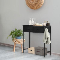 17 Stories 31.5 Inch BLACK Tall Console Table With BROWN Drawers