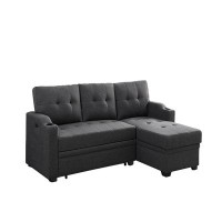 Latitude Run® Coucy Dark Grey Contemporary Sleeper Sectional Sofa In Linen Fabric