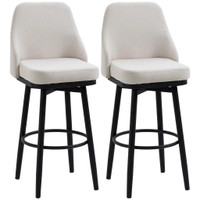 EXTRA TALL BAR STOOLS SET OF 2, MODERN 360° SWIVEL BARSTOOLS, DINING ROOM CHAIRS WITH STEEL LEGS FOOTREST, CREAM WHITE