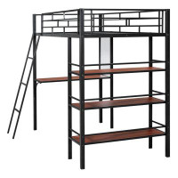 Isabelle & Max™ Metal Loft Bed With 3 Layers Open Shelves And A Desk