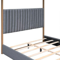 Mercer41 Queen Size Upholstery Canopy Platform Bed with Headboard