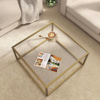Mercer41 Mercer41 Gold Coffee Table Glass Modern Coffee Tables For Small Space Simple Square Centre Table For Living Roo