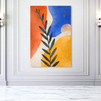 Red Barrel Studio "That Plant", Colourful Plant Paint Splash Mid-Century Modern Yellow Canvas Wall Art Print For Girl''s
